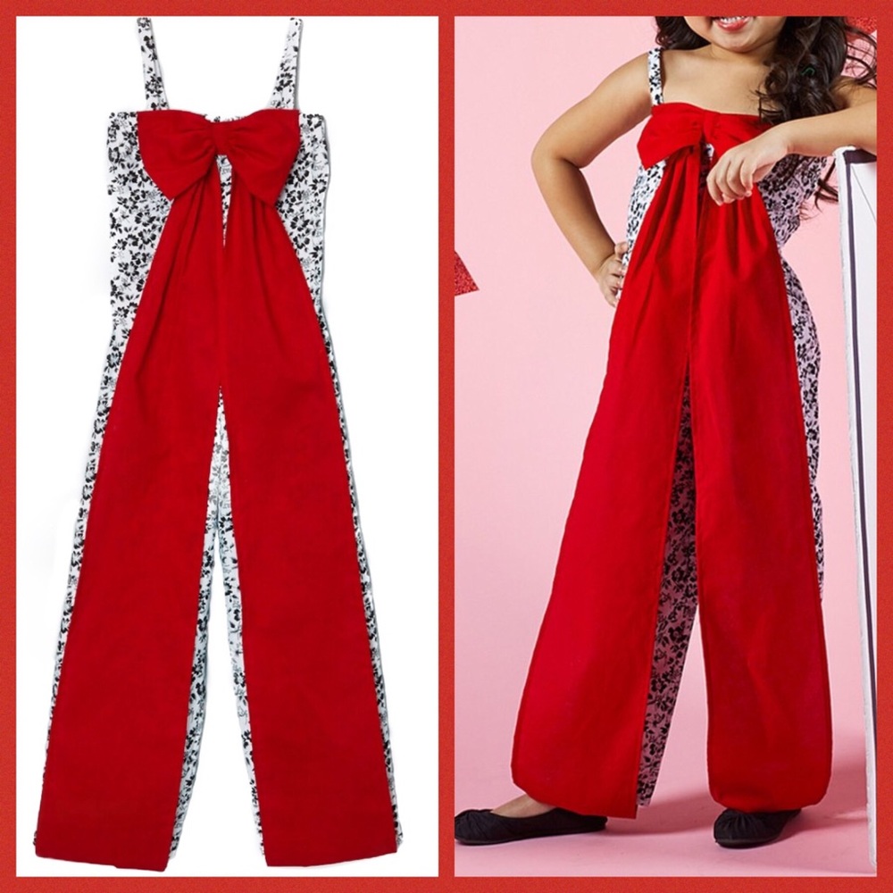 Red Bow-Front Girls' Jumpsuit Romper